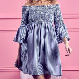 BiBi Smocked‎ Off Shoulder Striped Dress